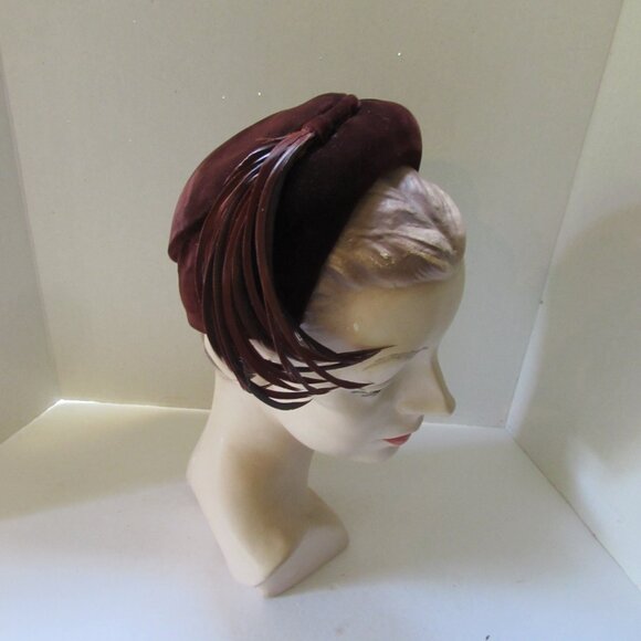 SALE  Sophisticated Henna Brown Velvet Mid Century Style Hat with Feather main image 10